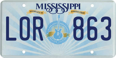 MS license plate LOR863
