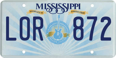 MS license plate LOR872