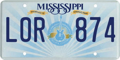 MS license plate LOR874
