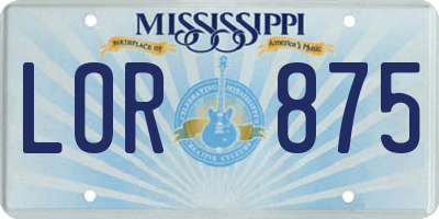 MS license plate LOR875