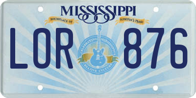 MS license plate LOR876
