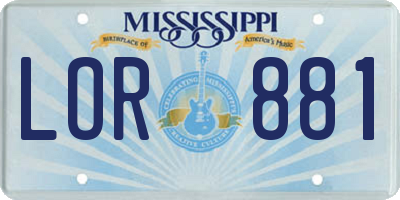 MS license plate LOR881