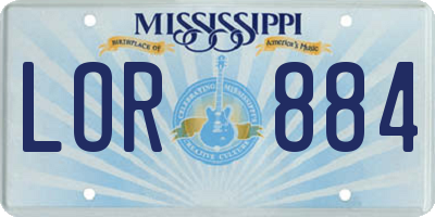 MS license plate LOR884