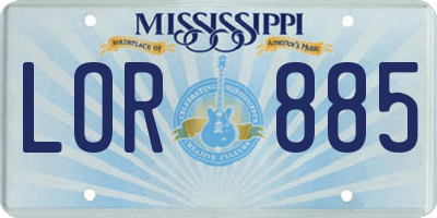 MS license plate LOR885