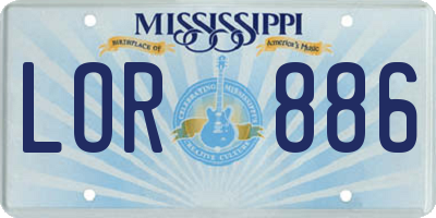 MS license plate LOR886