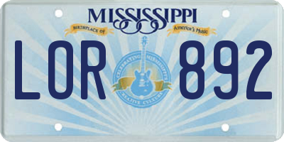 MS license plate LOR892