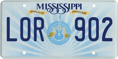MS license plate LOR902