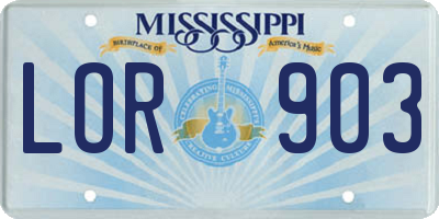 MS license plate LOR903