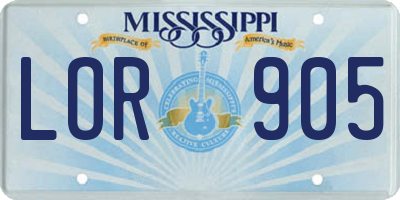 MS license plate LOR905