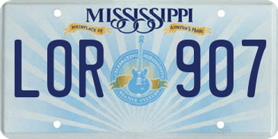 MS license plate LOR907