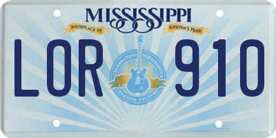MS license plate LOR910