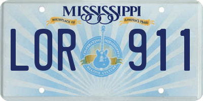 MS license plate LOR911