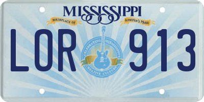 MS license plate LOR913