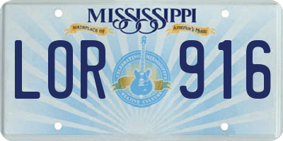 MS license plate LOR916