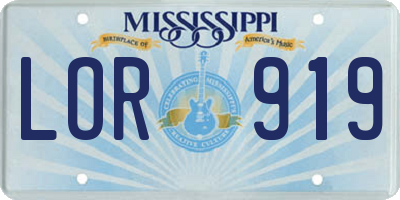 MS license plate LOR919