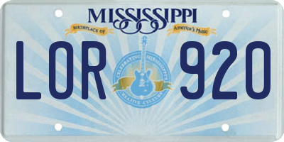 MS license plate LOR920