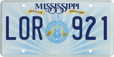 MS license plate LOR921