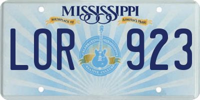 MS license plate LOR923