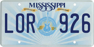 MS license plate LOR926