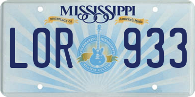 MS license plate LOR933