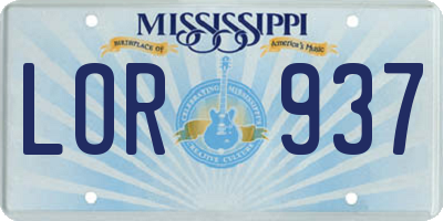 MS license plate LOR937