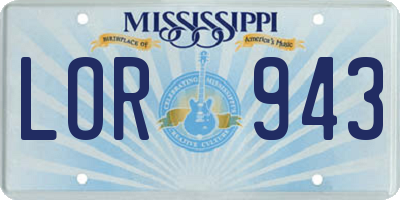 MS license plate LOR943