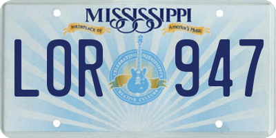 MS license plate LOR947