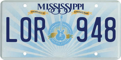 MS license plate LOR948