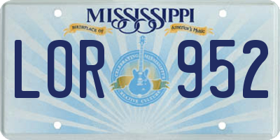 MS license plate LOR952
