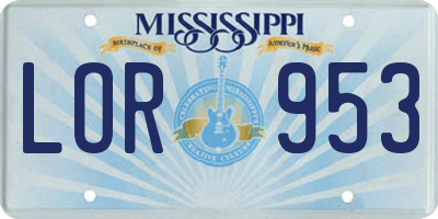 MS license plate LOR953