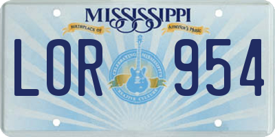 MS license plate LOR954