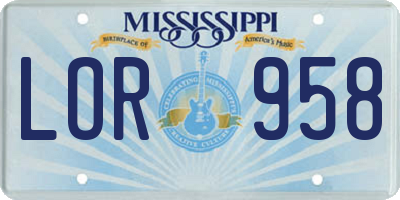 MS license plate LOR958