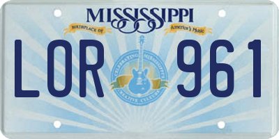 MS license plate LOR961