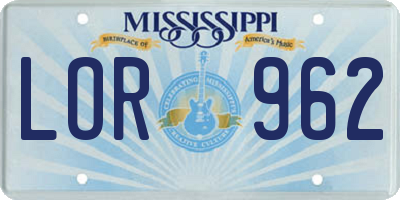 MS license plate LOR962