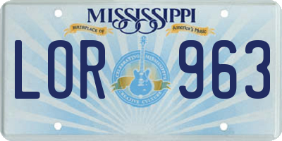 MS license plate LOR963