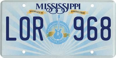 MS license plate LOR968