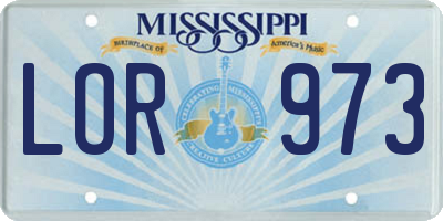 MS license plate LOR973