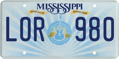 MS license plate LOR980
