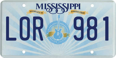 MS license plate LOR981