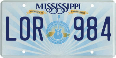 MS license plate LOR984