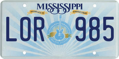 MS license plate LOR985