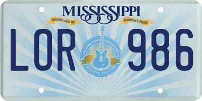 MS license plate LOR986