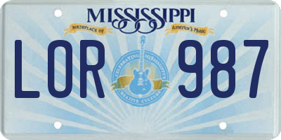 MS license plate LOR987