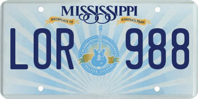 MS license plate LOR988