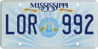 MS license plate LOR992