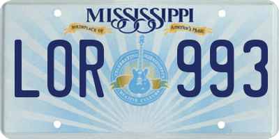MS license plate LOR993