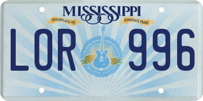 MS license plate LOR996