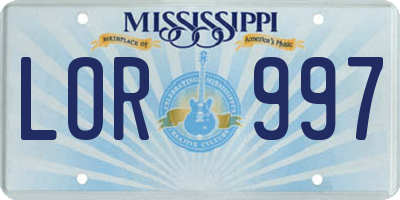 MS license plate LOR997