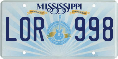 MS license plate LOR998