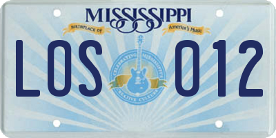 MS license plate LOS012
